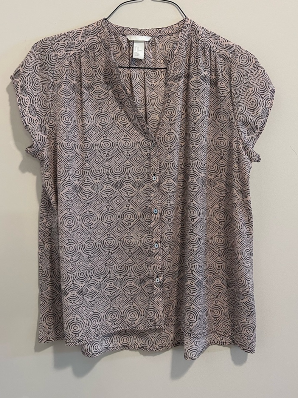H&M Women’s Short Sleeve Printed Button Front Blouse